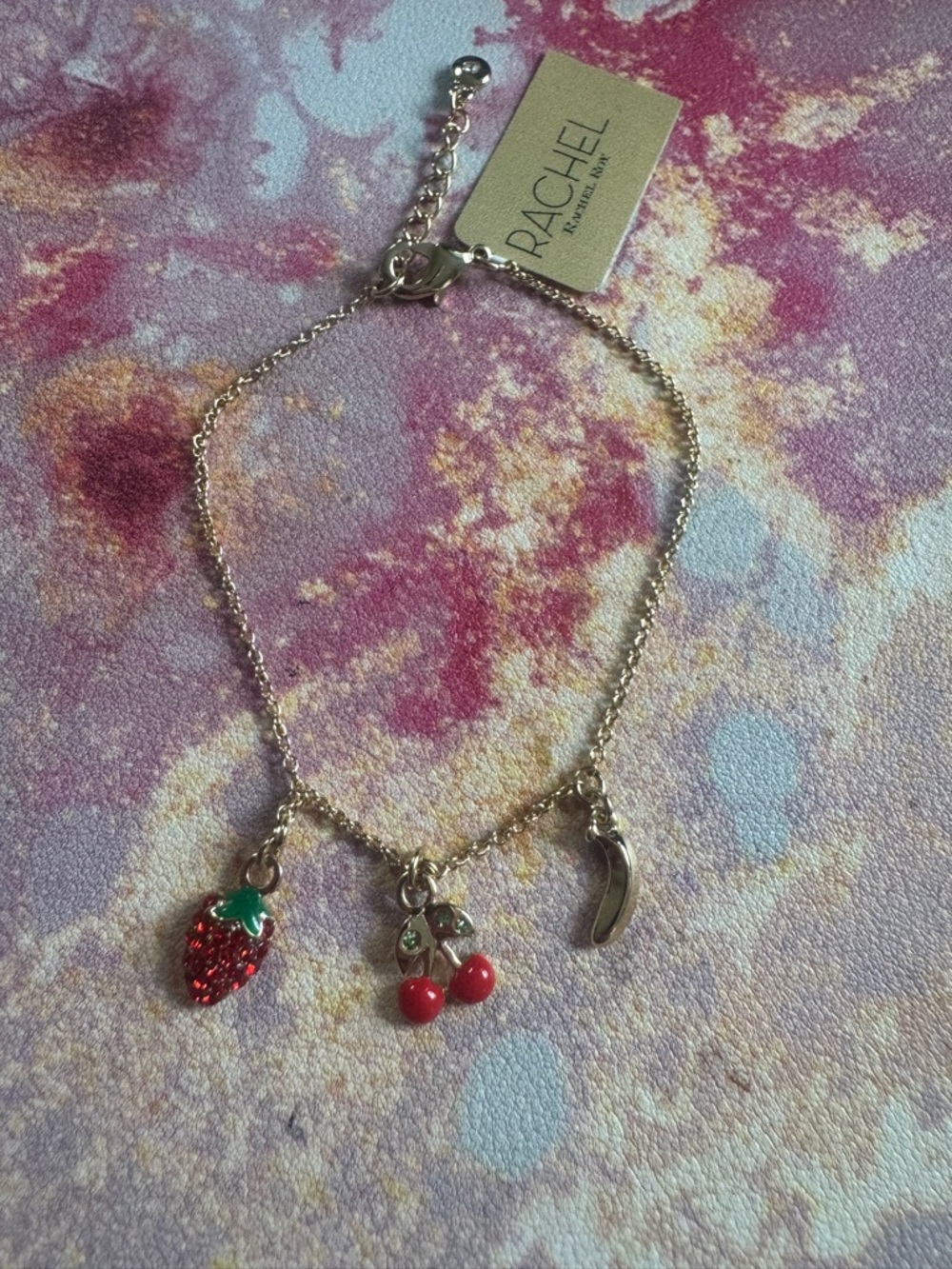 RACHEL Rachel Roy Gold Charm Bracelet with Red Strawberry & Cherry Charms